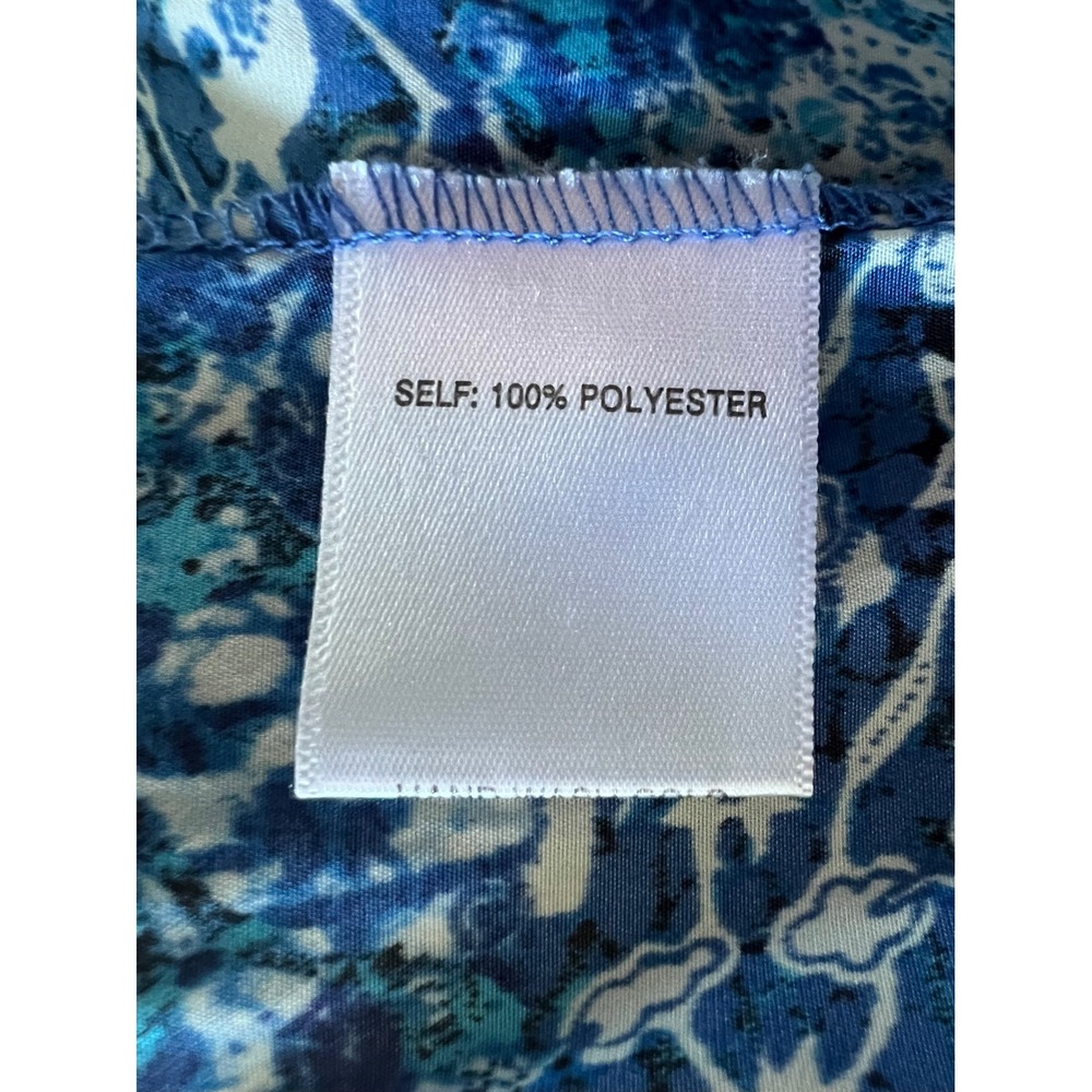Rose + Olive Blue Floral Smocked Puff Sleeve Blouse Womens Medium Split Neck Top - Picture 4 of 4